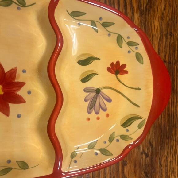 RARE Pfaltzgraff NAPOLI 14” 3-part Divided Snack Plate / Tray + Handles PERFECT - Picture 4 of 11